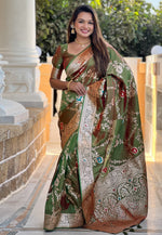 Load image into Gallery viewer, Green Banarasi Silk Saree With Blouse
