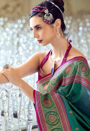 Green Banarasi Silk Saree With Blouse