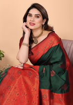 Load image into Gallery viewer, Green Banarasi Silk Saree With Blouse
