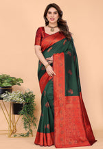 Load image into Gallery viewer, Green Banarasi Silk Saree With Blouse
