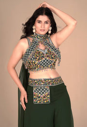 Green Banglori Silk Palazzo With Crop Top