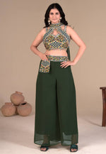 Load image into Gallery viewer, Green Banglori Silk Palazzo With Crop Top

