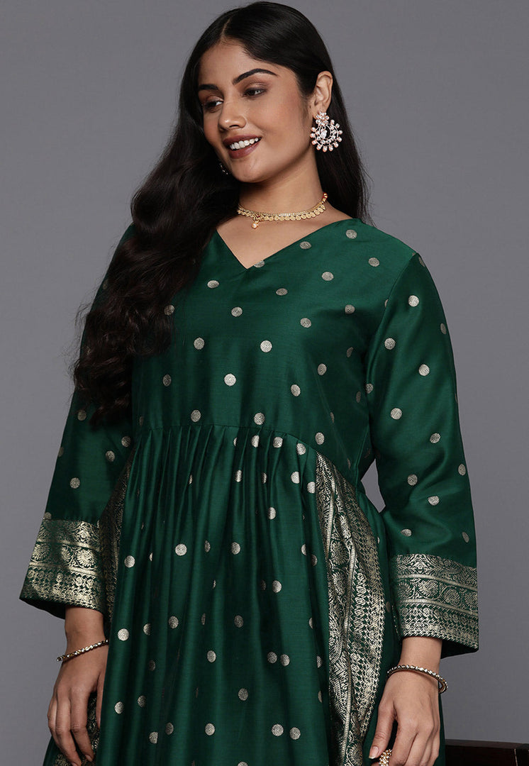 Green Chanderi Kurta Set With Pant