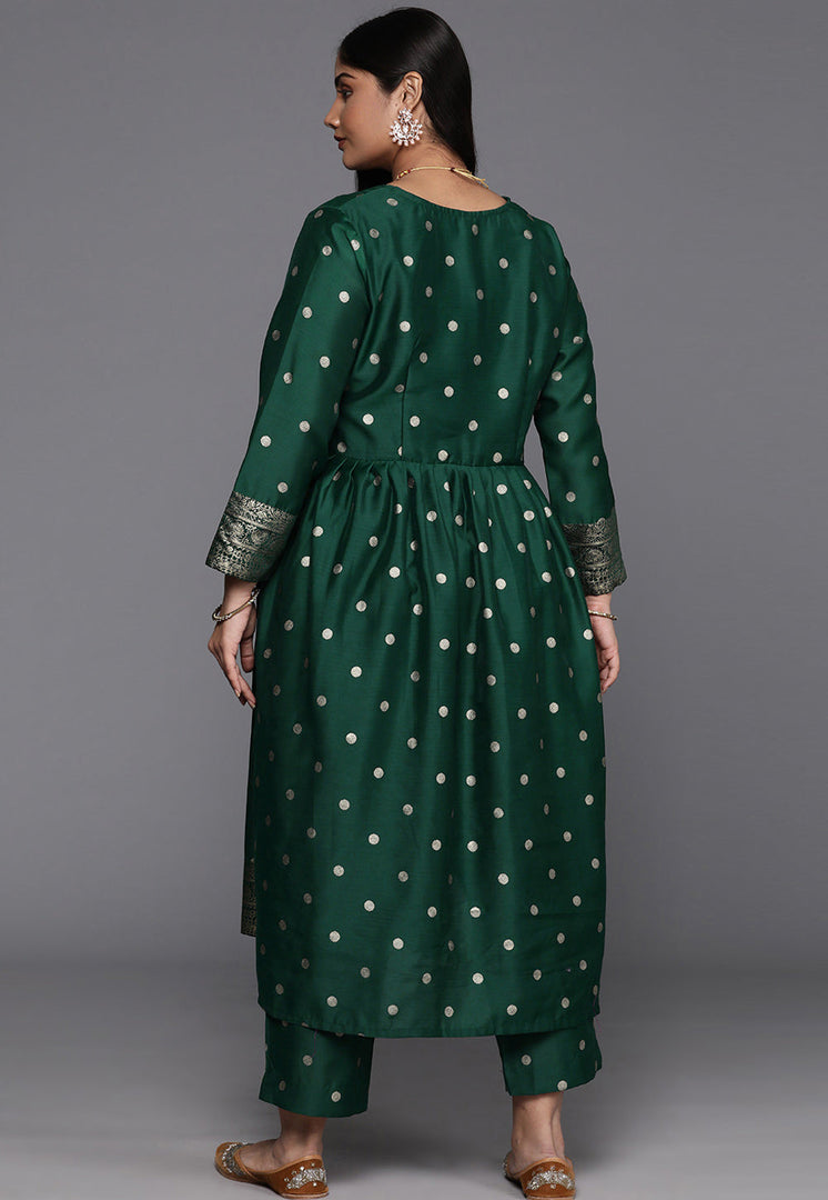 Green Chanderi Kurta Set With Pant