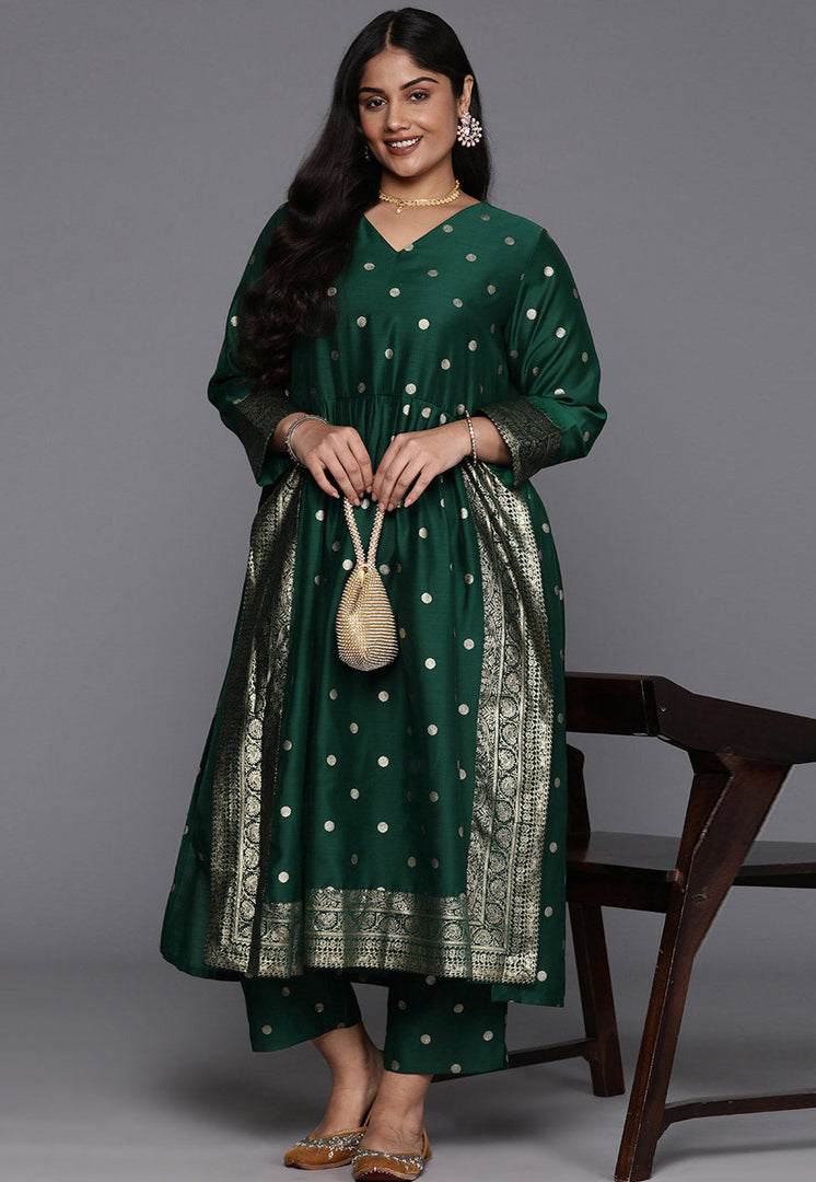 Green Chanderi Kurta Set With Pant