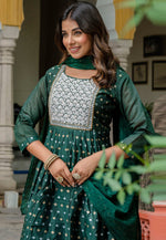 Load image into Gallery viewer, Green Chanderi Readymade Anarkali Suit
