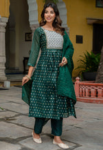 Load image into Gallery viewer, Green Chanderi Readymade Anarkali Suit
