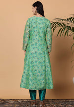 Load image into Gallery viewer, Green Chanderi Readymade Anarkali Suit
