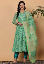 Load image into Gallery viewer, Green Chanderi Readymade Anarkali Suit

