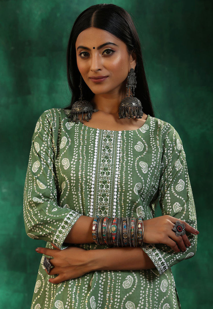 Green Chanderi Readymade Pakistani Suit