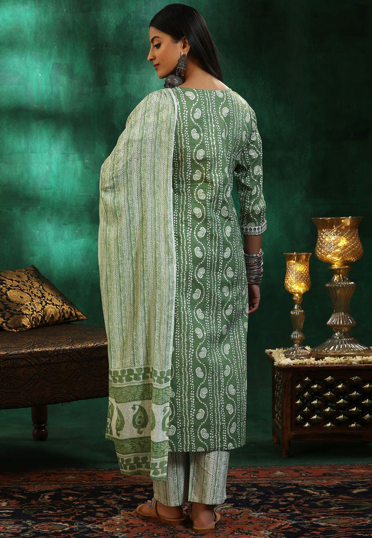 Green Chanderi Readymade Pakistani Suit