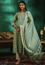 Load image into Gallery viewer, Green Chanderi Readymade Pakistani Suit
