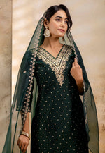 Load image into Gallery viewer, Green Chanderi Silk Readymade Pakistani Suit
