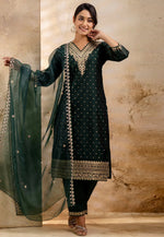 Load image into Gallery viewer, Green Chanderi Silk Readymade Pakistani Suit
