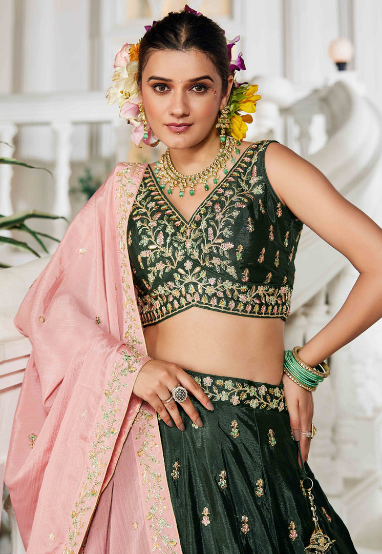 Green Chiffon Circular Lehenga Choli