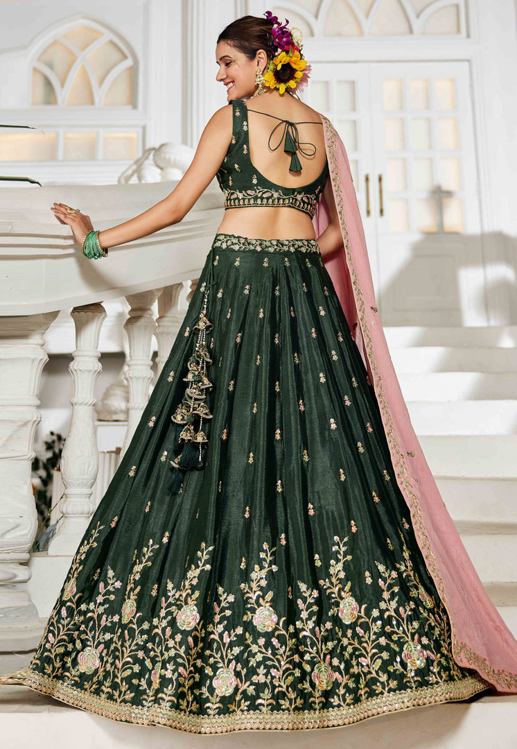 Green Chiffon Circular Lehenga Choli