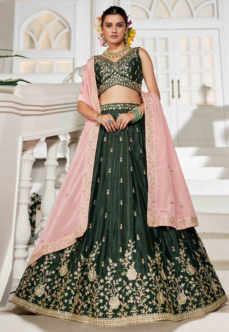Green Chiffon Circular Lehenga Choli