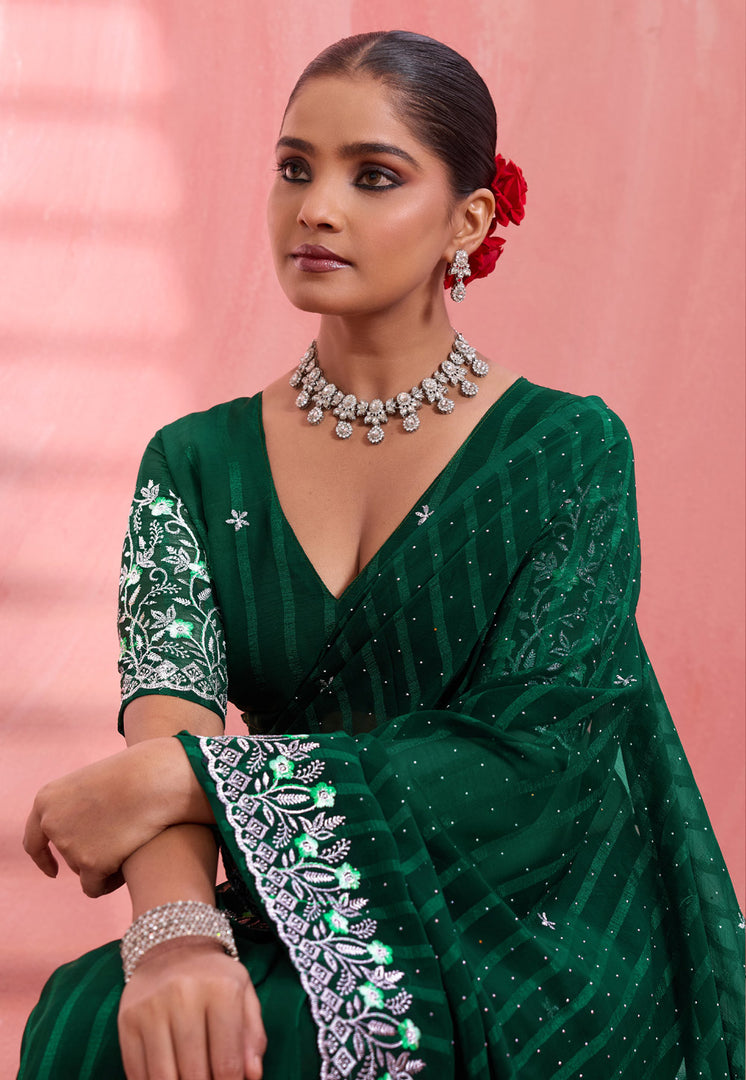 Green Chiffon Saree With Blouse