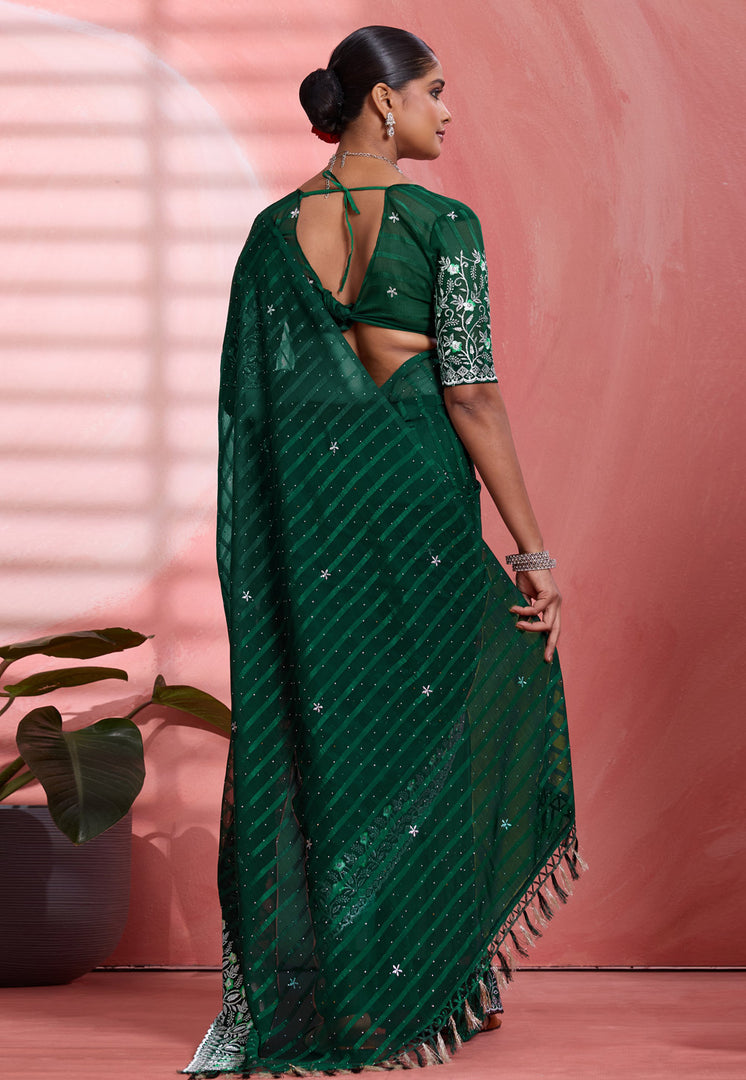 Green Chiffon Saree With Blouse