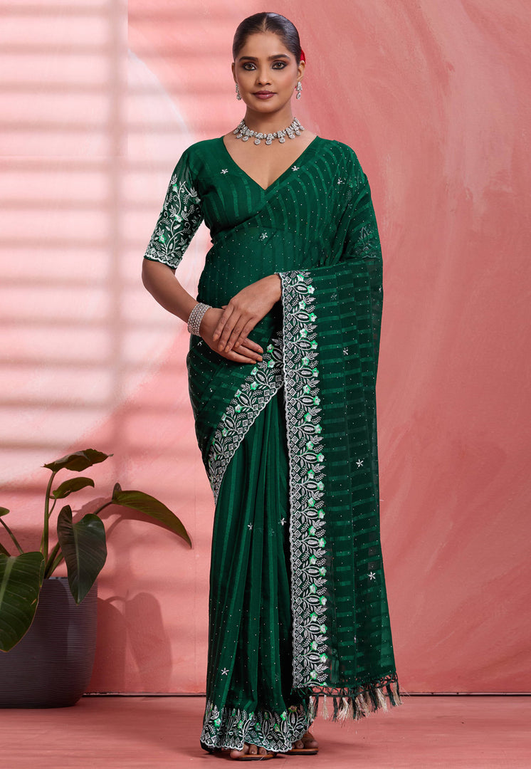 Green Chiffon Saree With Blouse
