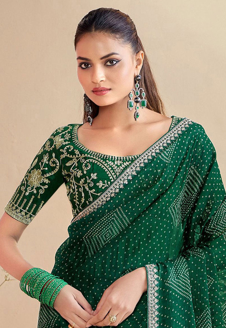 Green Chiffon Saree With Blouse