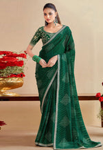 Load image into Gallery viewer, Green Chiffon Saree With Blouse