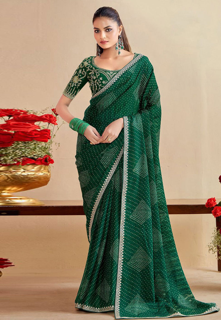 Green Chiffon Saree With Blouse