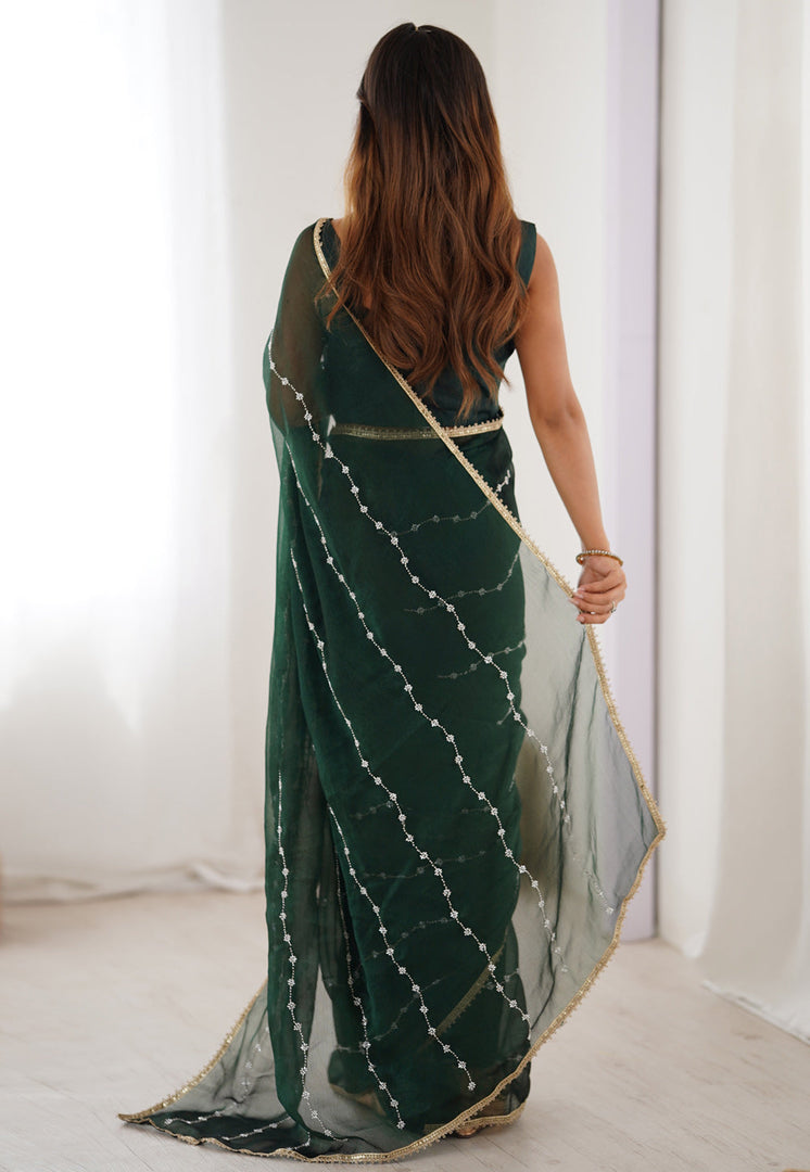 Green Chiffon Saree With Blouse