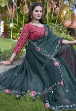Load image into Gallery viewer, Green Chiffon Saree With Blouse
