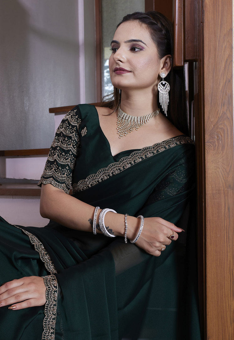 Green Chiffon Saree With Blouse