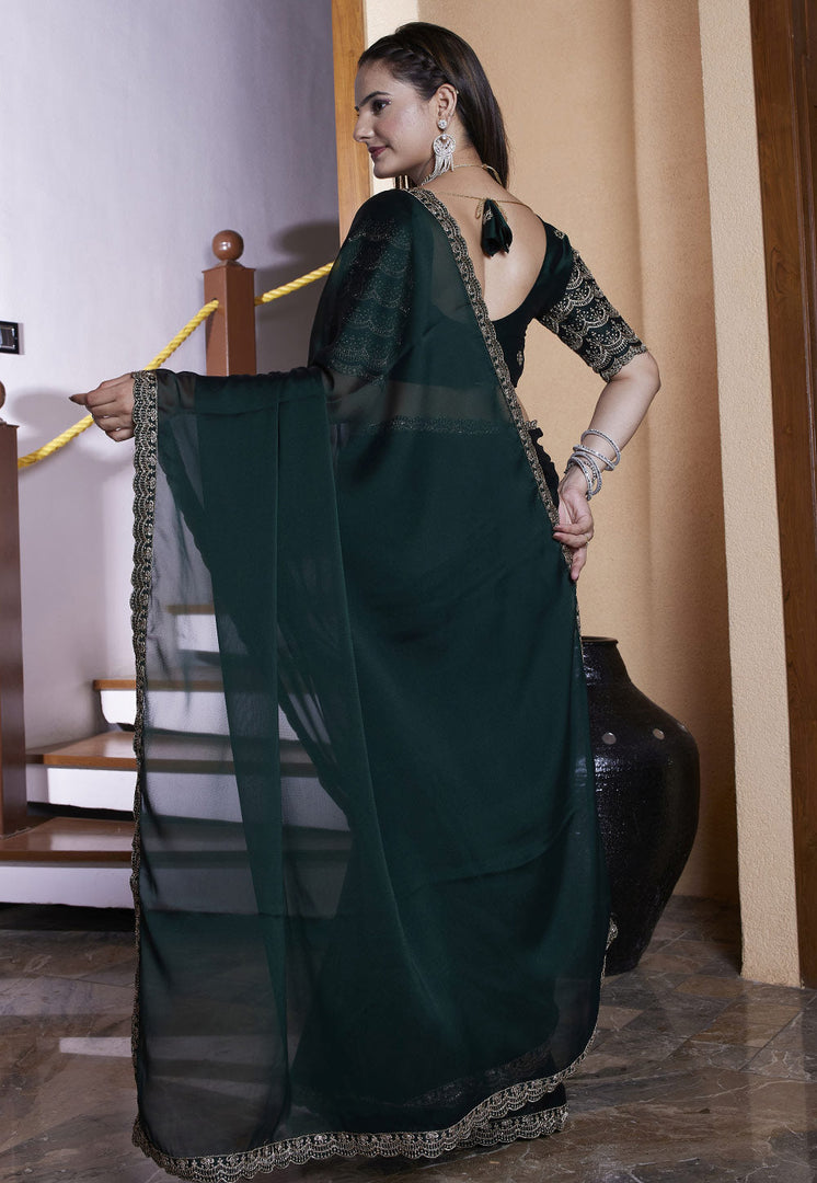 Green Chiffon Saree With Blouse
