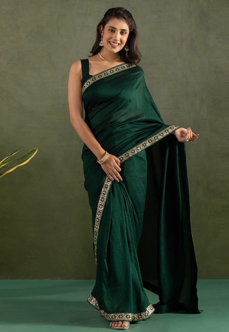 Green Chiffon Saree With Blouse