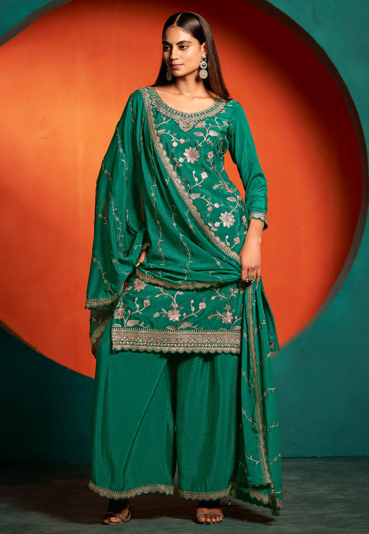 Green Chinon Palazzo Suit