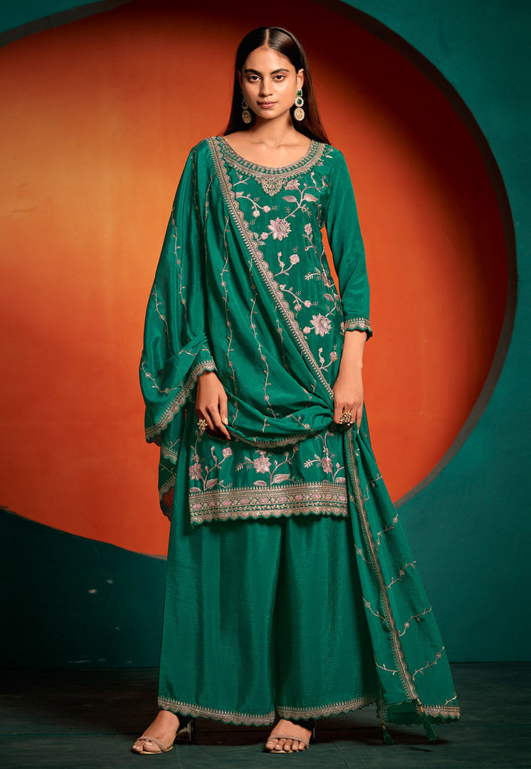 Green Chinon Palazzo Suit