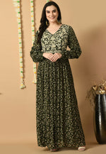 Load image into Gallery viewer, Green Chinon Printed Gown
