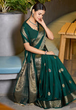 Load image into Gallery viewer, Green Chinon Saree With Blouse
