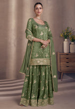 Load image into Gallery viewer, Green Chinon Sharara Suit
