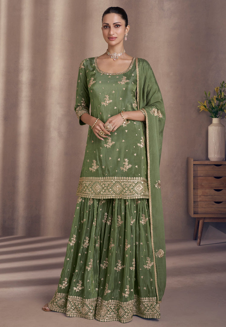 Green Chinon Sharara Suit