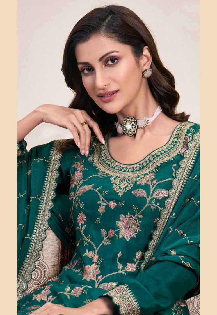 Green Chinon Sharara Suit