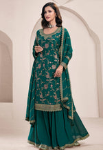 Load image into Gallery viewer, Green Chinon Sharara Suit
