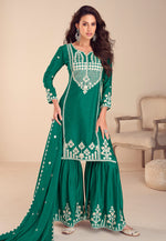 Load image into Gallery viewer, Green Chinon Silk Sharara Suit

