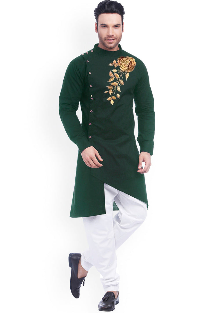 Green Cotton Indo Western Suit