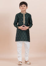 Load image into Gallery viewer, Green Cotton Jacquard Kids Kurta Pajama
