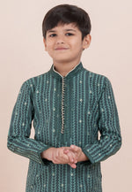Load image into Gallery viewer, Green Cotton Jacquard Kids Kurta Pajama
