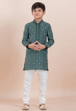 Load image into Gallery viewer, Green Cotton Jacquard Kids Kurta Pajama
