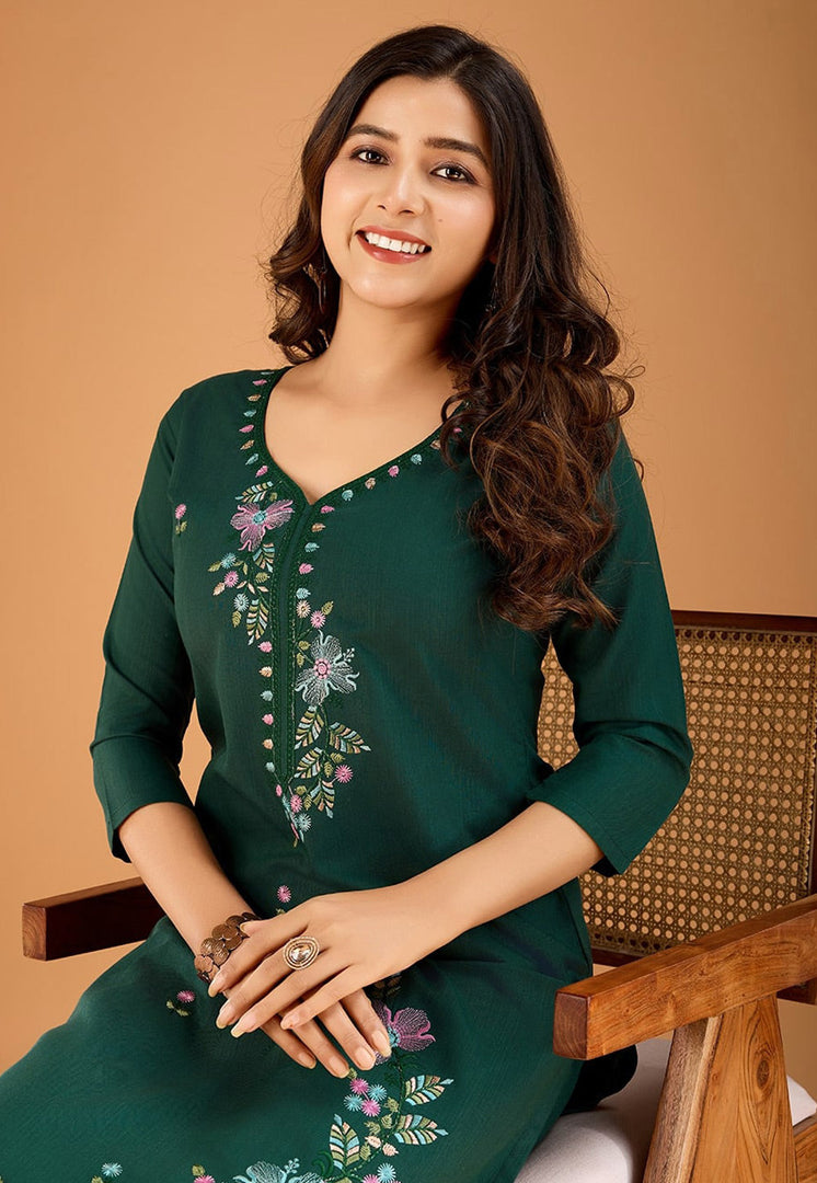 Green Cotton Kurta Set With Pant