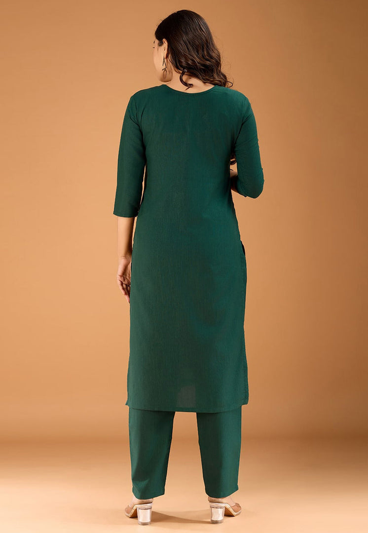 Green Cotton Kurta Set With Pant