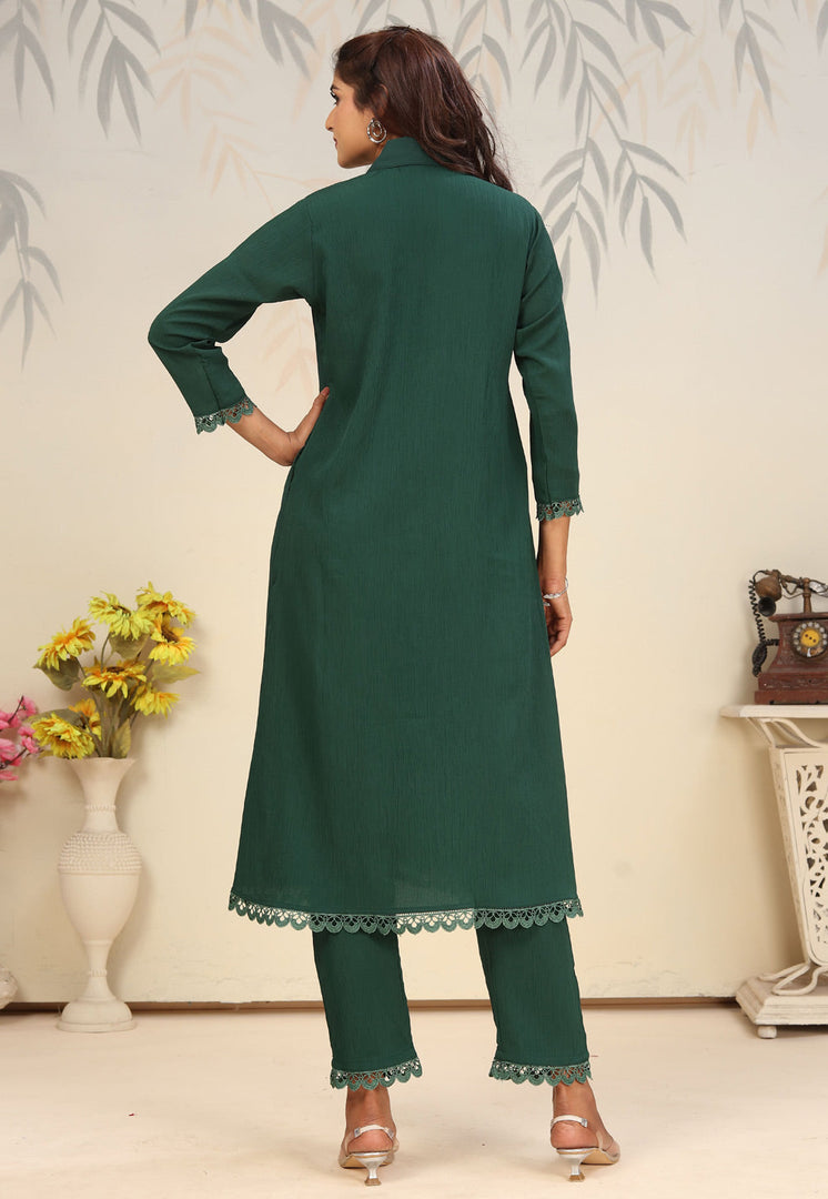 Green Cotton Kurta Set With Pant