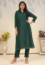 Load image into Gallery viewer, Green Cotton Kurta Set With Pant

