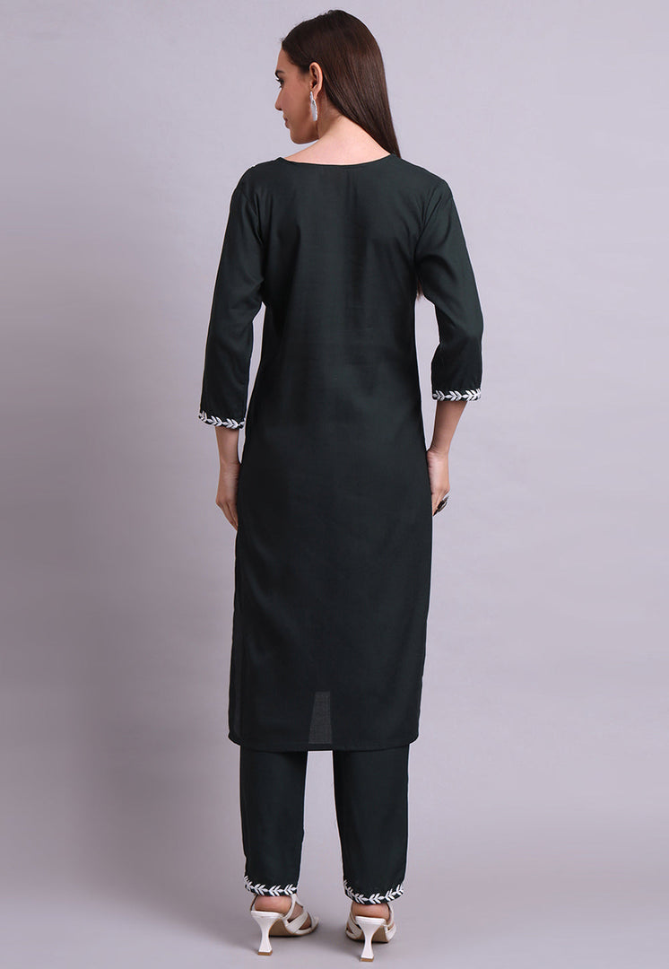 Green Cotton Kurta Set With Pent